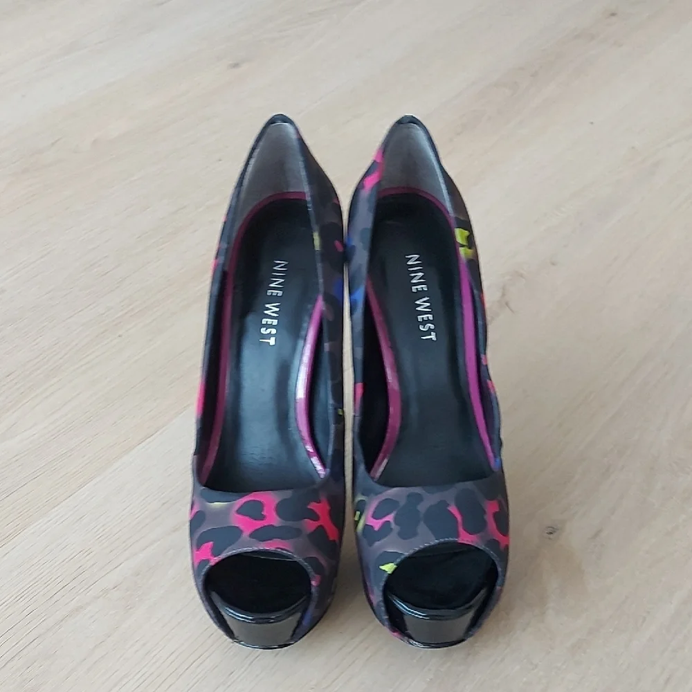 Hot Pumps Black Grey Pink Peep-Toe Platform Heels